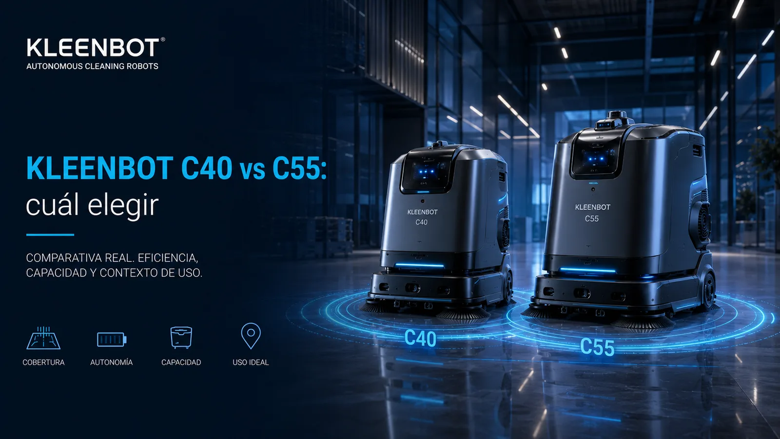 Comparativa visual de robots de limpieza KLEENBOT C40 y C55