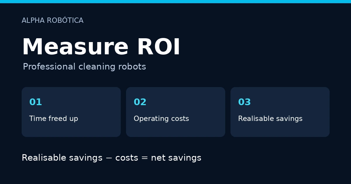 Diagram for measuring cleaning robot ROI: time, costs and net savings.