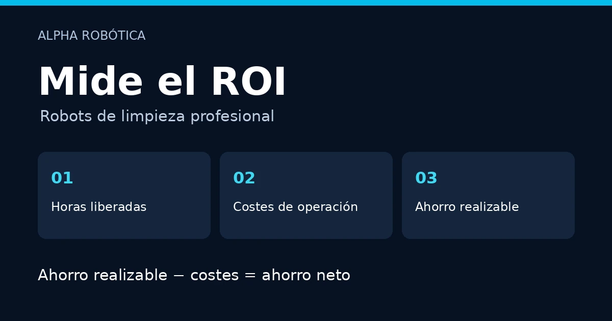 Esquema para medir el ROI de un robot de limpieza: horas, costes y ahorro neto.